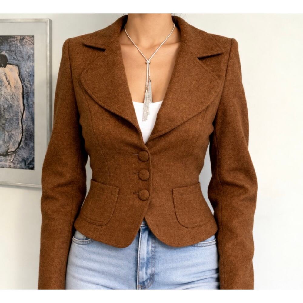 Vintage 90s–2000s Event Jacket – Made in USA – Brown Tailored Blazer – Size S